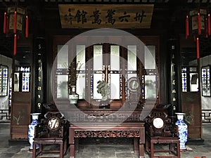 Indoors of Humble Administrator`s Garden in China`s Suzhou city
