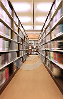 Indoors in a Library With Bookshelves Zoomed in