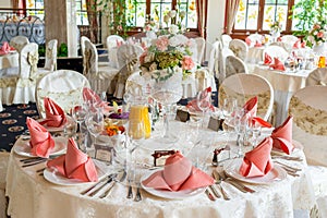 Indoors wedding reception with decor