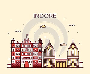 Indore skyline vector illustration linear style