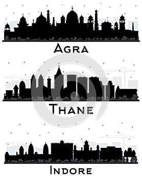 Indore, Thane and Agra India City Skyline Silhouettes Set