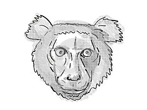 Indri Endangered Wildlife Cartoon Retro Drawing