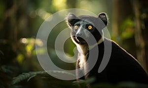 Indri in the Mist Capturing the Wild Beauty of Madagascars Primate. Photo of indri standing tall and proud in the lush rainforest