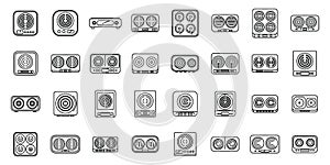 Induction cooker icons set outline vector. Cooking house