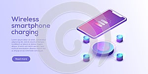 Inductive smartphone charging isometric vector illustration. Abs