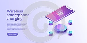 Inductive smartphone charging isometric vector illustration. Abs photo