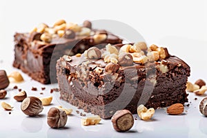 Indulge in allure brownie slice with hazelnuts on white canvas