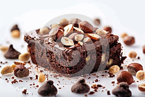 Indulge in allure brownie slice with hazelnuts on white canvas