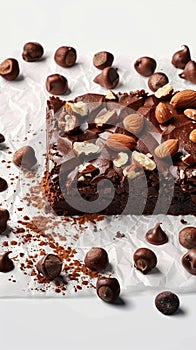 Indulge in allure brownie slice with hazelnuts on white canvas