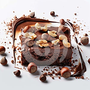 Indulge in allure brownie slice with hazelnuts on white canvas