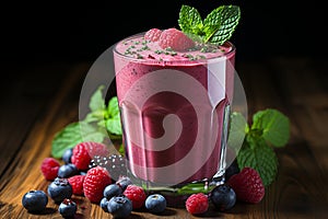 Indulge in the beauty of an exquisitely crafted smoothie displayed in elegant glassware