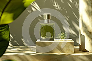 Indulge in the chic, fresh scent of bespoke designer perfume displayed on a floral cologne shelf photo