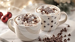 Indulge in a decadent treat with a hot chocolate sprinkled with mini chocolate chips and served with a darling polka dot