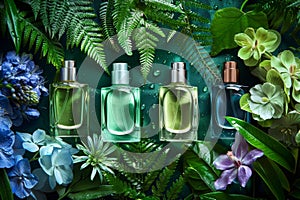 Indulge in the fresh, chic scent of bespoke designer perfume displayed on a floral cologne shelf photo