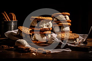 Indulge in nostalgia with Ice Cream Uncles Sandwiches on a rustic wooden table. photo