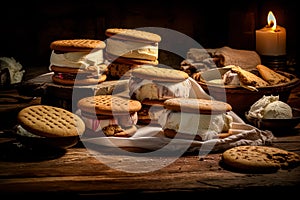 Indulge in nostalgia with Ice Cream Uncles Sandwiches on a rustic wooden table. photo