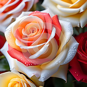 Enchanted Roses: Multicolored Blooms Creating Valentine Magic photo