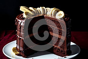 Indulge in the Sinful Delight of a Chocolate Fudge Cake with a Banana Twist.AI Generated