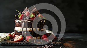 Indulge in a Three-Layered Chocolate Cake with Chocolate Dripping