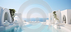 Indulge in a Tranquil Morning in the Mediterranean: Enjoy a Delicious Breakfast at an Elegant White Villa - Crafted by Generative