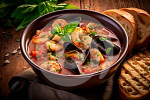 Zuppa di Pesce - Italian fish and seafood stew with tomatoes and herbs photo