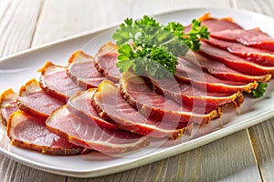 Exquisite Basterma Slice A Culinary Delight on a Pristine Plate