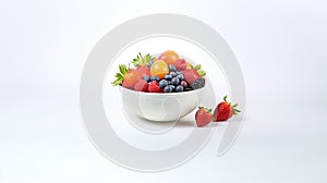Fresh and Vibrant Bowl of Assorted Fruits - Colorful Healthy Eating Concept on White Background photo