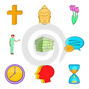 Indulgence icons set, cartoon style