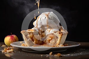 Indulgent Apple pie with melting ice cream