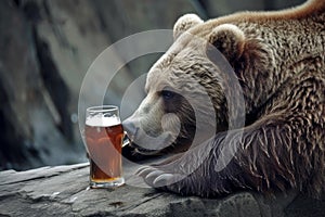Indulgent Bear drinking beer. Generate AI photo