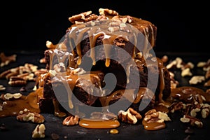 Indulgent Brownies caramel nuts. Generate Ai