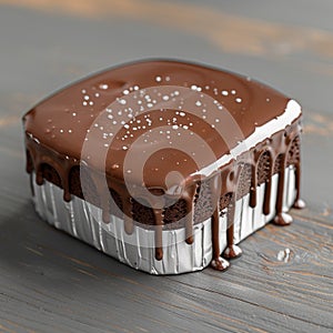 Indulgent chocolate cake topped with smooth, creamy ganache frosting