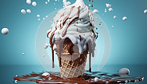 Indulgent chocolate dessert, creamy ice cream, sweet candy celebration generated by AI