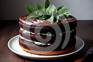 Indulgent Chocolate Mint Cake with Refreshing Mint Flavor.AI Generated