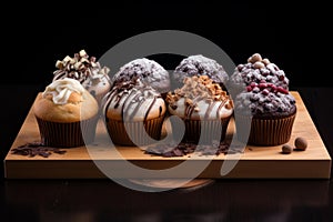 Indulgent Chocolate muffins dessert board. Generate Ai