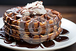 Indulgent Chocolate syrup waffles. Generate Ai