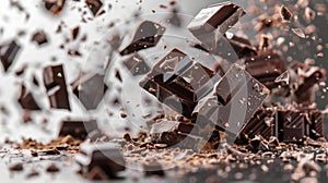 Indulgent Chocolate Variety with Flakes Falling, Isolated on Background - Clipping Path Removed