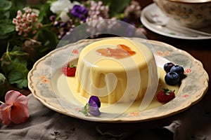 Indulgent Creamy custard pudding. Generate AI