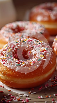 Indulgent delight Closeup of a delectable, sweet glazed donut