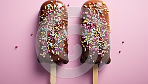 Indulgent dessert chocolate donut, creamy ice cream, sweet candy generated by AI