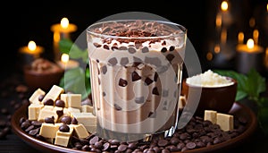 Indulgent dessert dark chocolate milkshake with whipped cream and cookie generated by AI