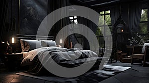 Indulgent Escape: A Darkly Luxurious Bedroom for Relaxation