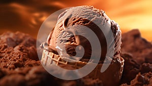 Indulgent gourmet dessert chocolate ice cream with strawberry generated by AI