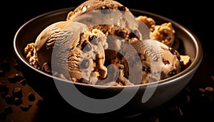 Indulgent gourmet dessert, dark chocolate ice cream bowl generated by AI