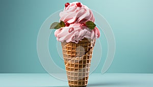 Indulgent gourmet ice cream cone, a sweet summer celebration generated by AI