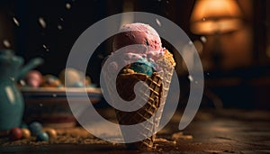 Indulgent gourmet ice cream sundae, a sweet summer refreshment generated by AI