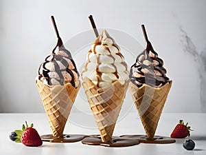 Indulgent Ice Cream Creation with Two Tempting Tops. Delicious Advertising Imagery