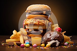 Indulgent Junk sweet food plate. Generate Ai