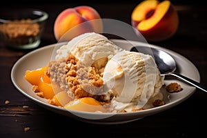 Indulgent Peach cobbler ice cream. Generate Ai