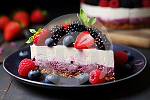 Indulgent Piece cheesecake berry. Generate Ai